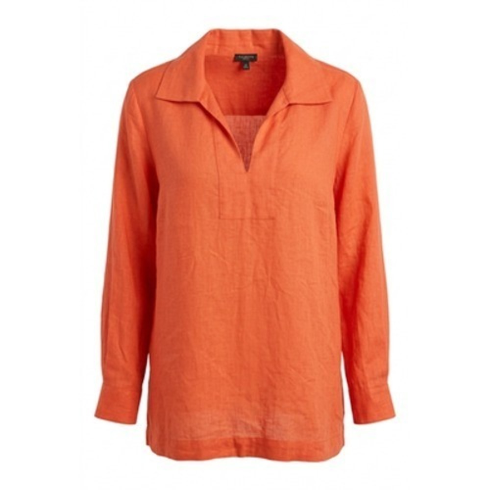 Talbots Linen Tunic Top Women 2X Orange Split Neck Beachy Coastal Resort‎